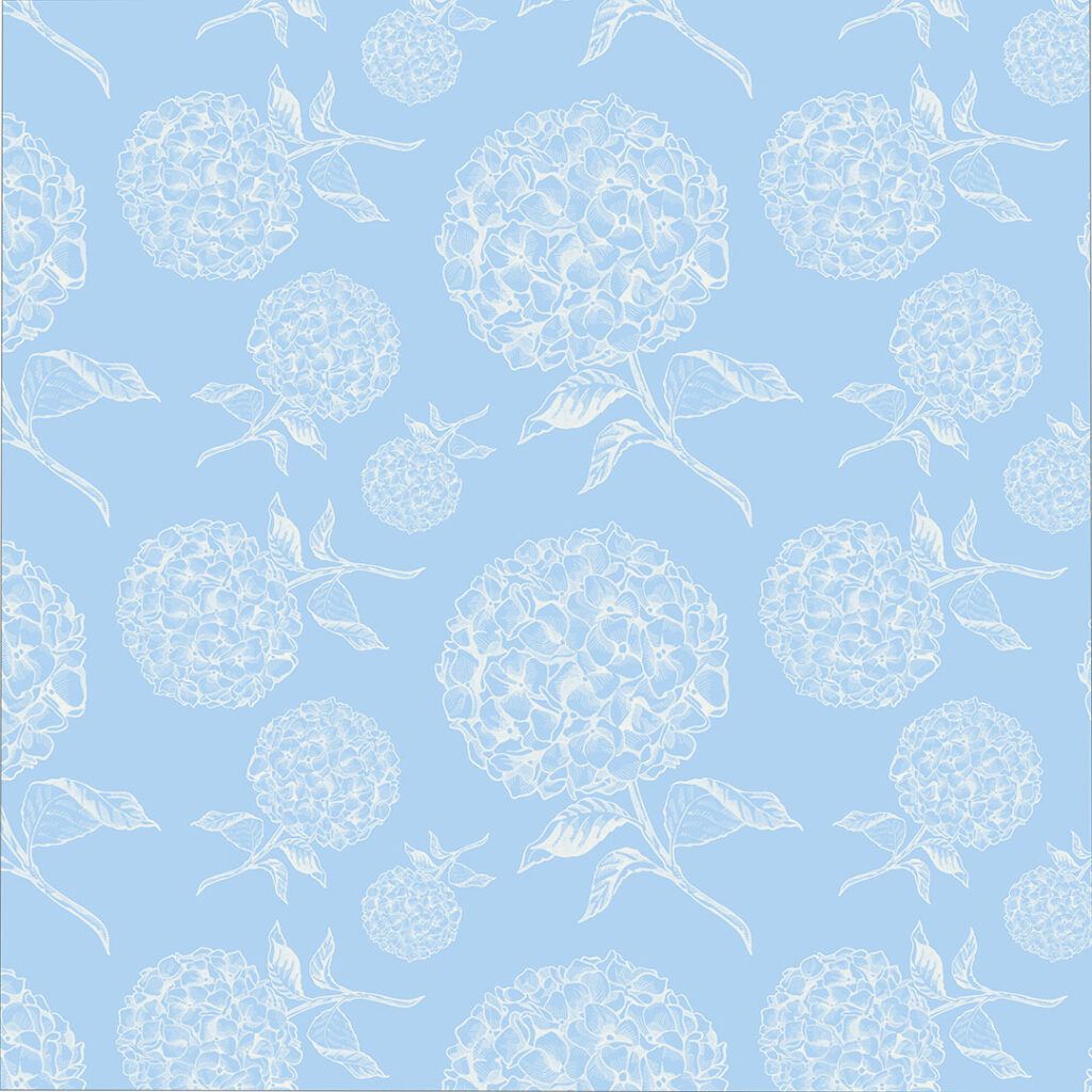 Hydrangea repeating pattern white on blue