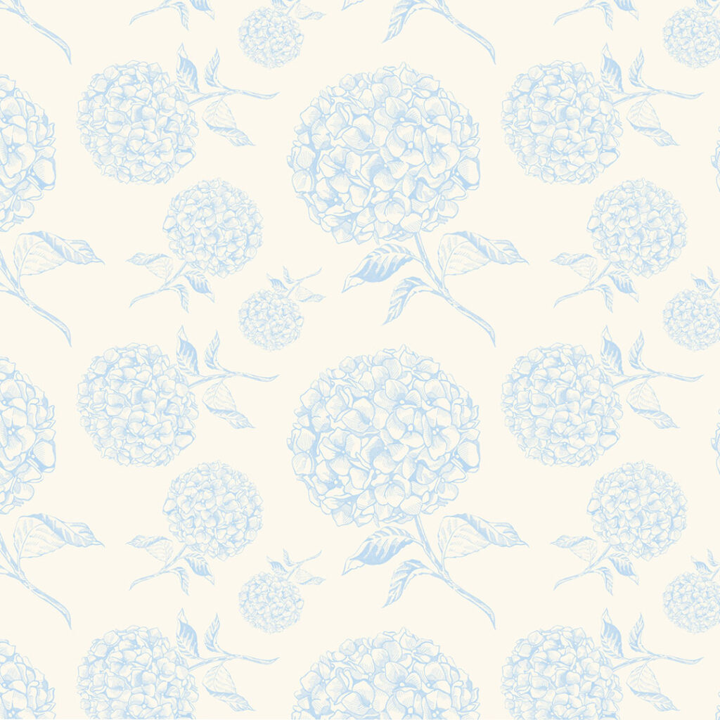 Hydrangea repeating pattern blue on cream