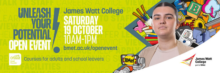 James Watt College October Open Event. Bus rear Advert.