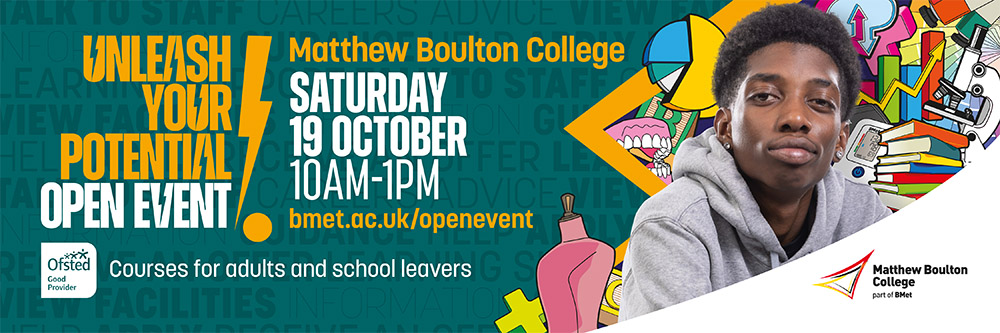 Matthew Boulton College October Open Event. Bus rear Advert.